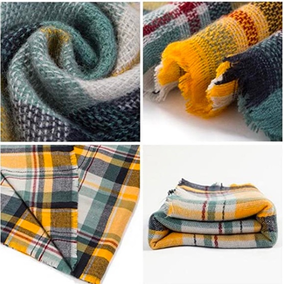 Soft Plaid Scarf Yellow Cream NWT - Picture 6 of 7